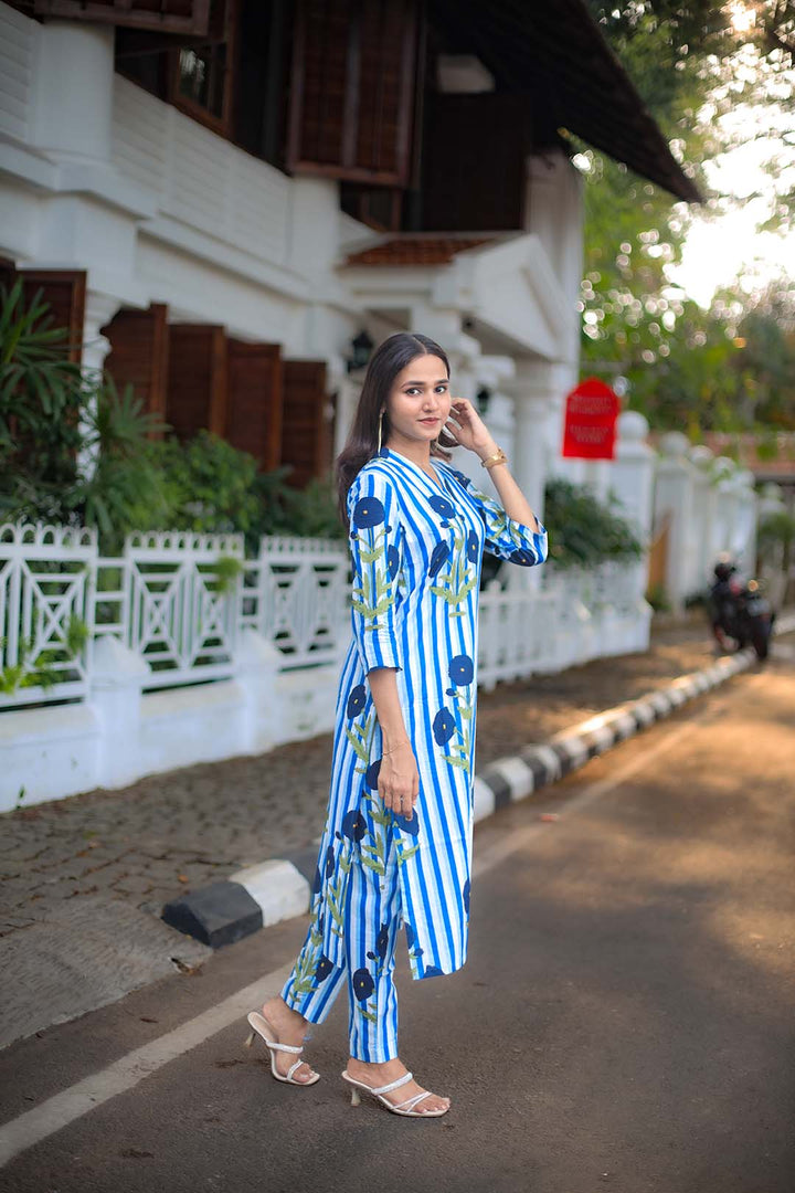 Blue Striped Kurta Set