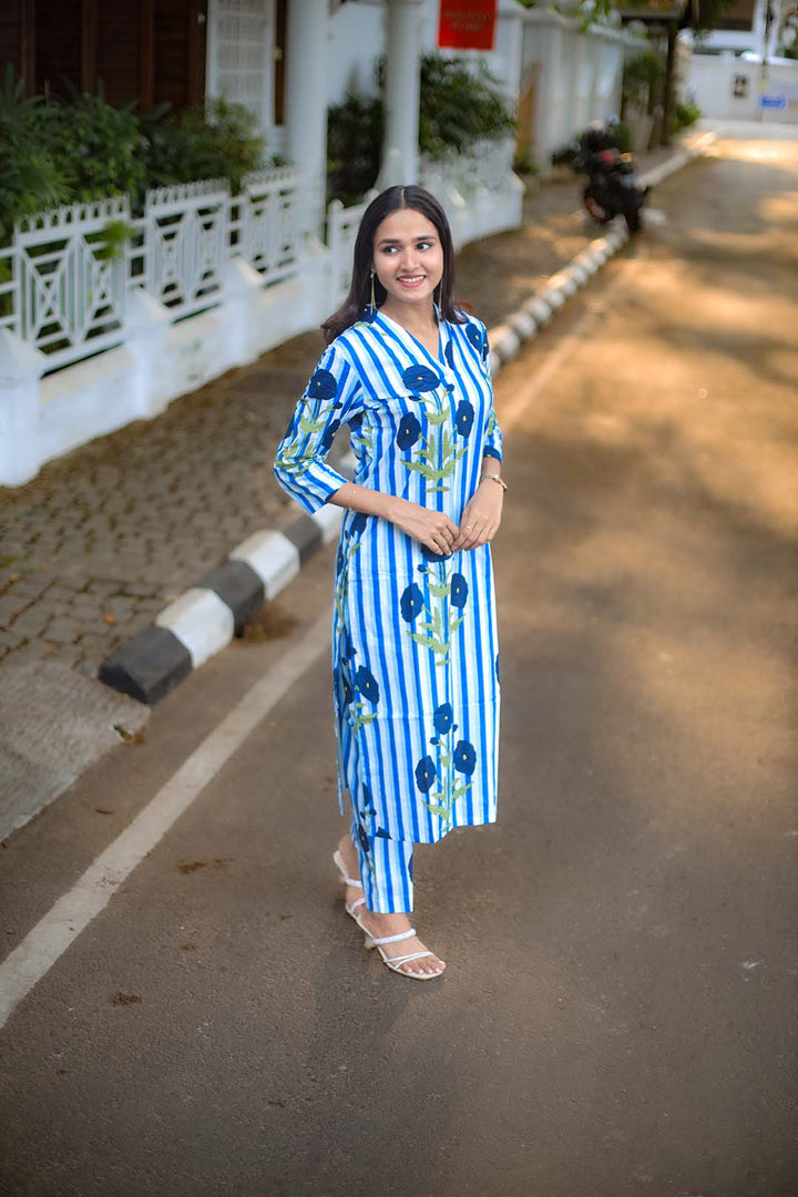 Blue Striped Kurta Set