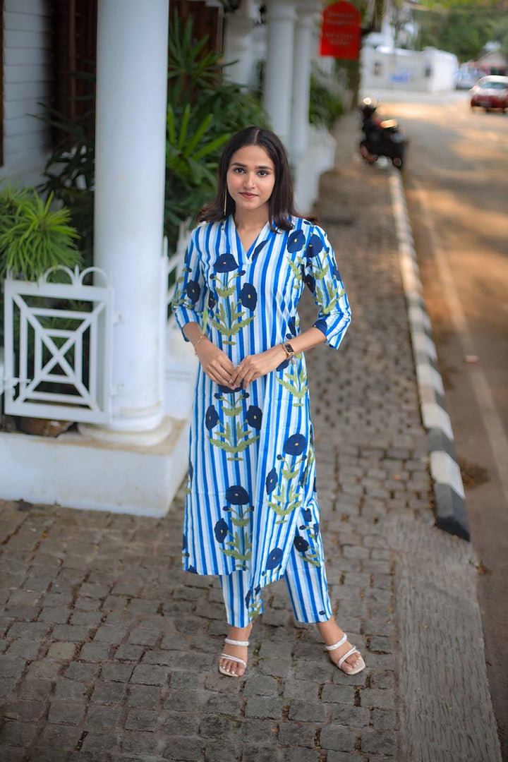Blue Striped Kurta Set