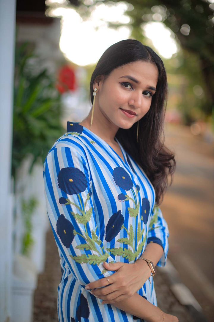 Blue Striped Kurta Set
