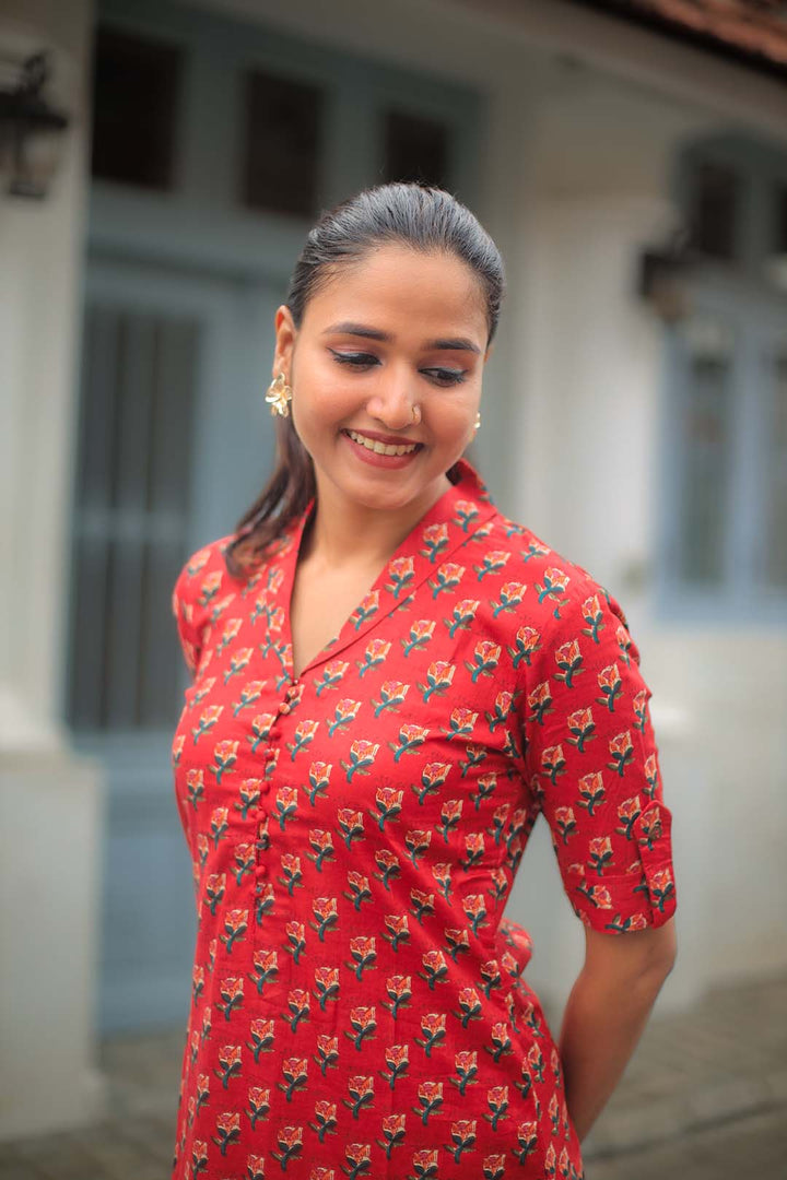 Red Chilly Cotton Kurta and Pant Set