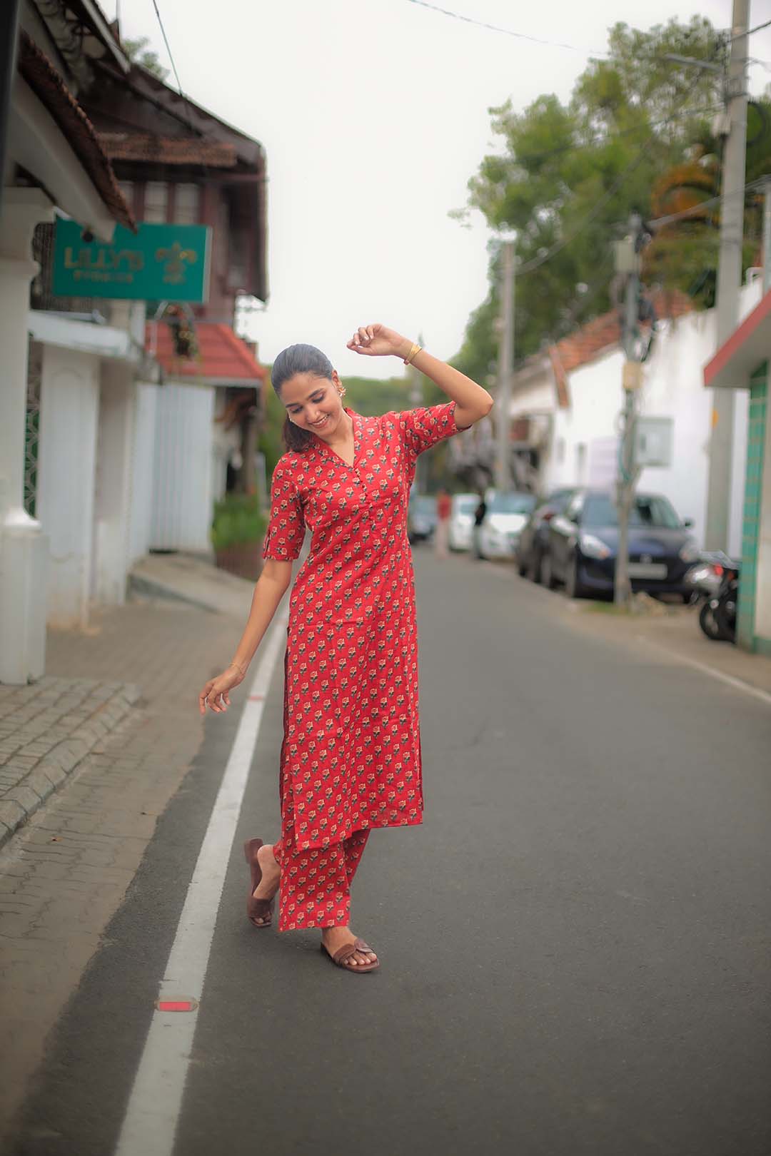 Red Chilly Cotton Kurta and Pant Set