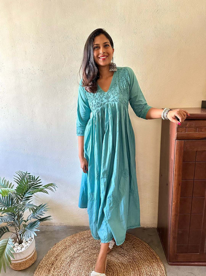 Teal Aliya Cut Dress