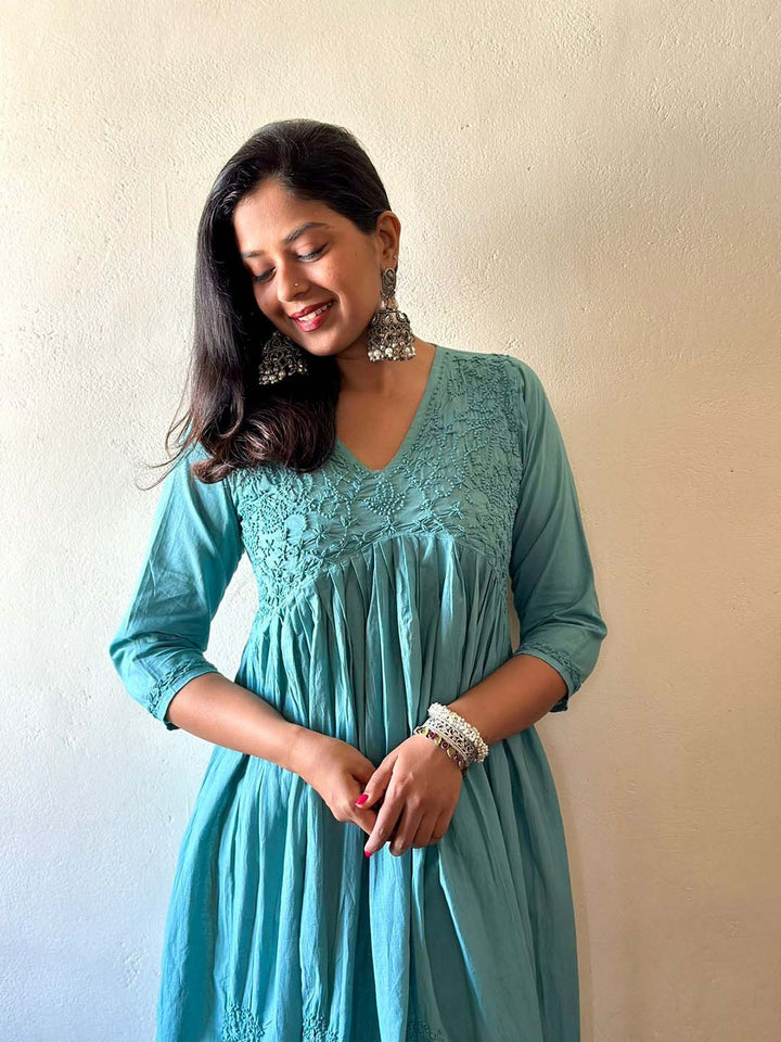 Teal Aliya Cut Dress