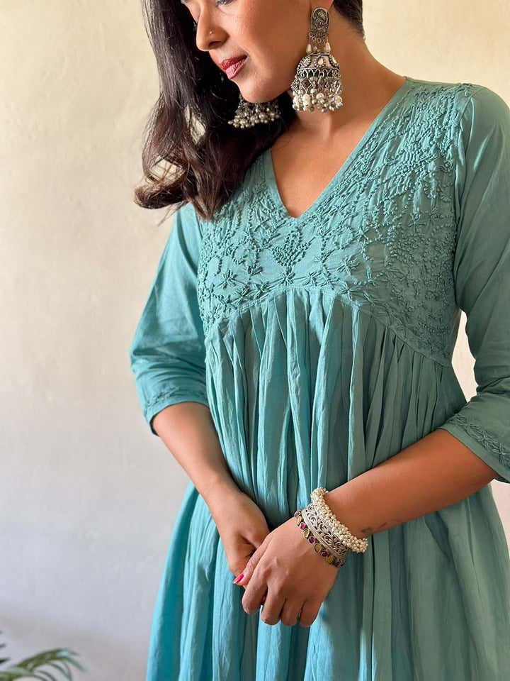 Teal Aliya Cut Dress