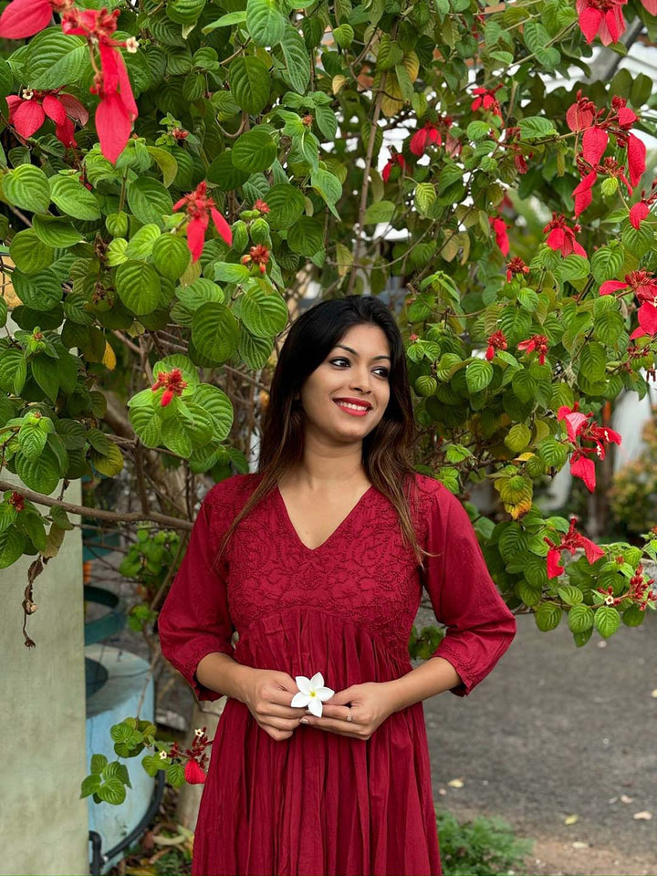 Maroon Aliya Cut Dress