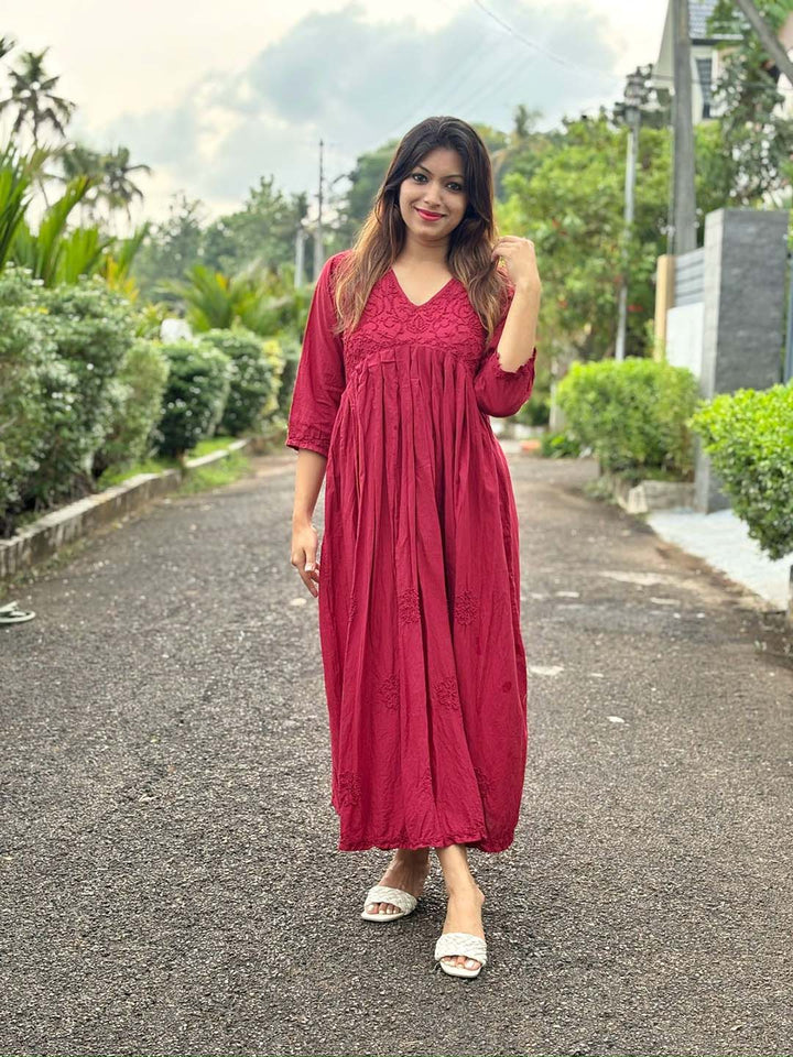 Maroon Aliya Cut Dress