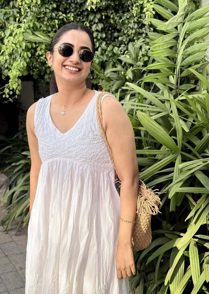 White Sleeveless Aliya Cut Dress