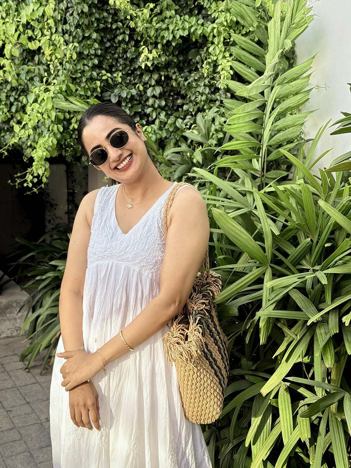 White Sleeveless Aliya Cut Dress