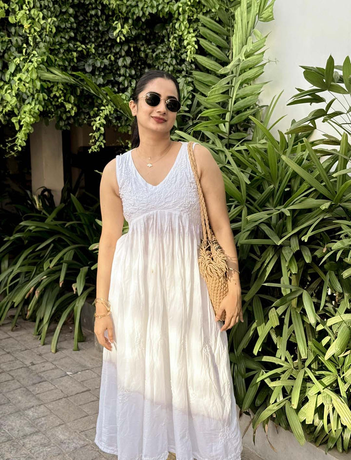White Sleeveless Aliya Cut Dress