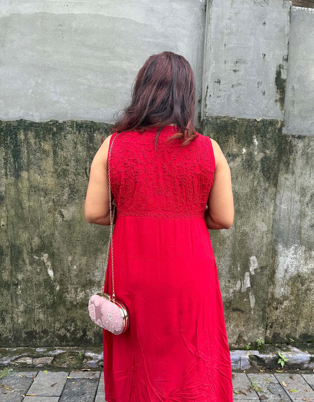 Red Sleeveless Aliya Cut Dress