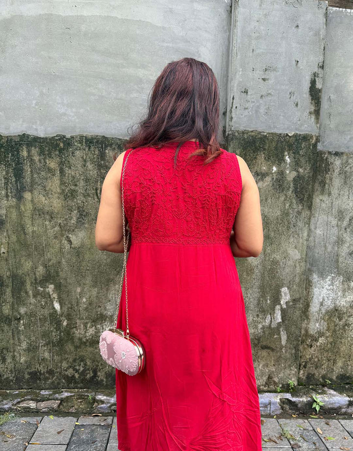 Red Sleeveless Aliya Cut Dress