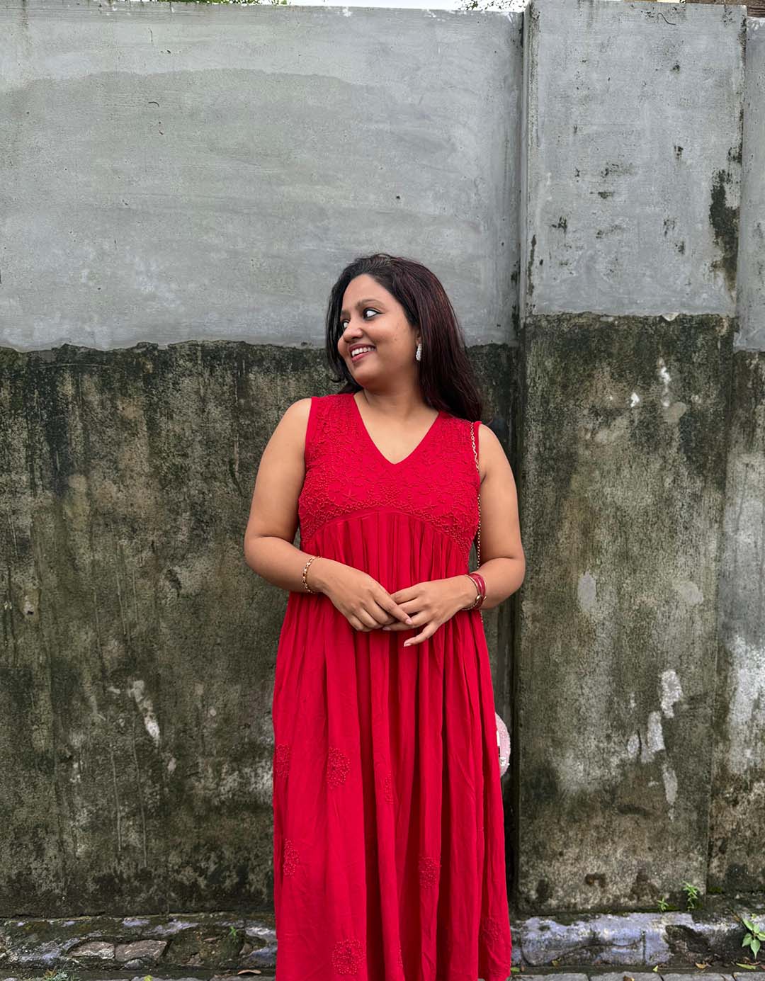 Red Sleeveless Aliya Cut Dress