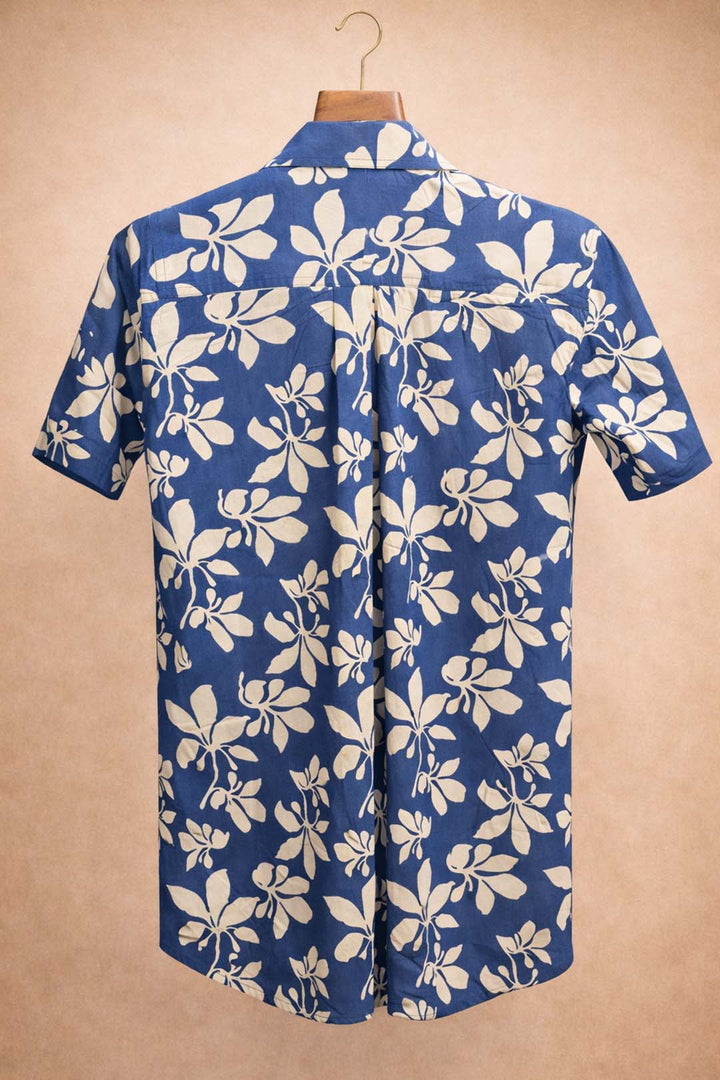 Blue With Solid White Floral Printed Shirt