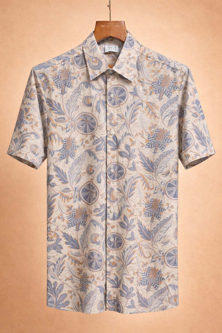 Beige With Bluish Lavender Floral Print