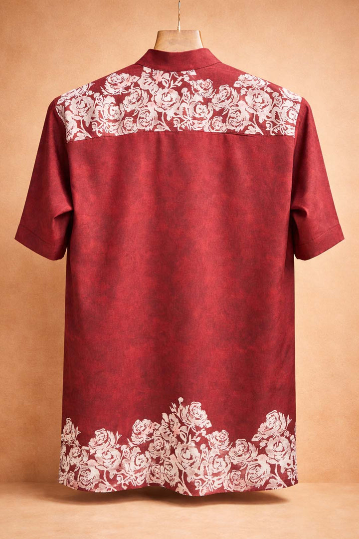 Modern Mandarin Collar Rose Print Shirt
