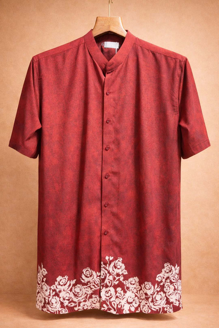 Modern Mandarin Collar Rose Print Shirt