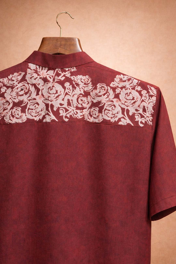 Modern Mandarin Collar Rose Print Shirt