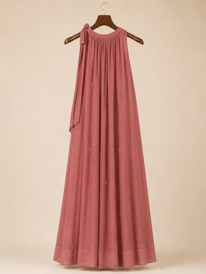 Skya - Onion Pink Sleeveless Halter Neck Dress