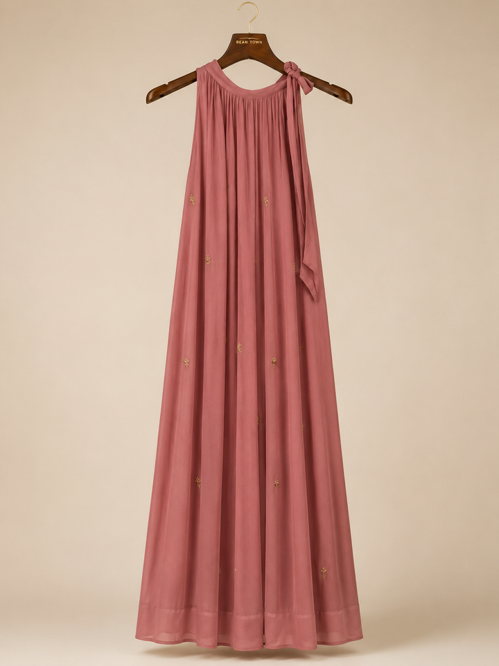 Skya - Onion Pink Sleeveless Halter Neck Dress
