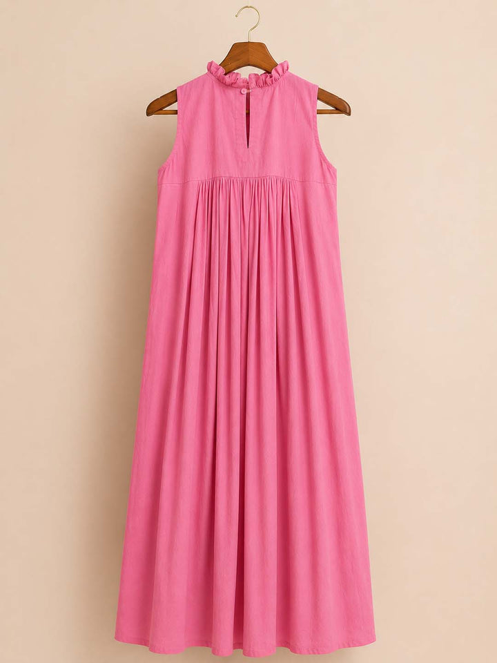 Stella-Pink Sleeveless Dress With a Softly Gathered Pleats