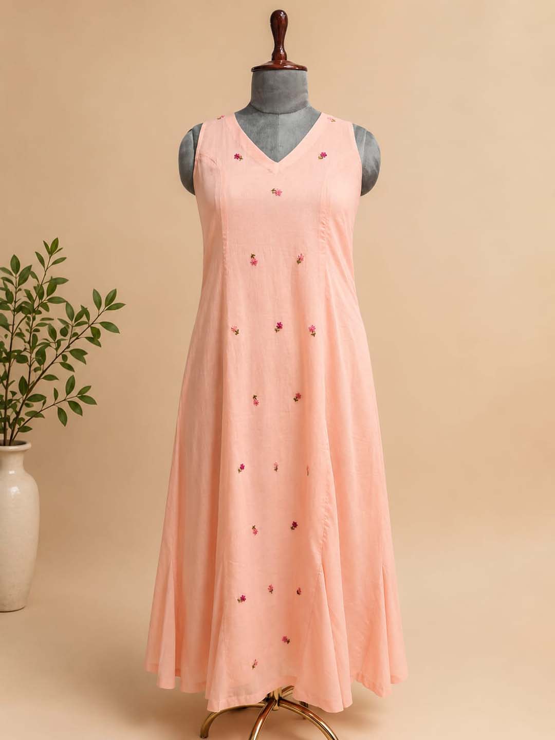 Luna-Soft Peach Sleeveless Dress