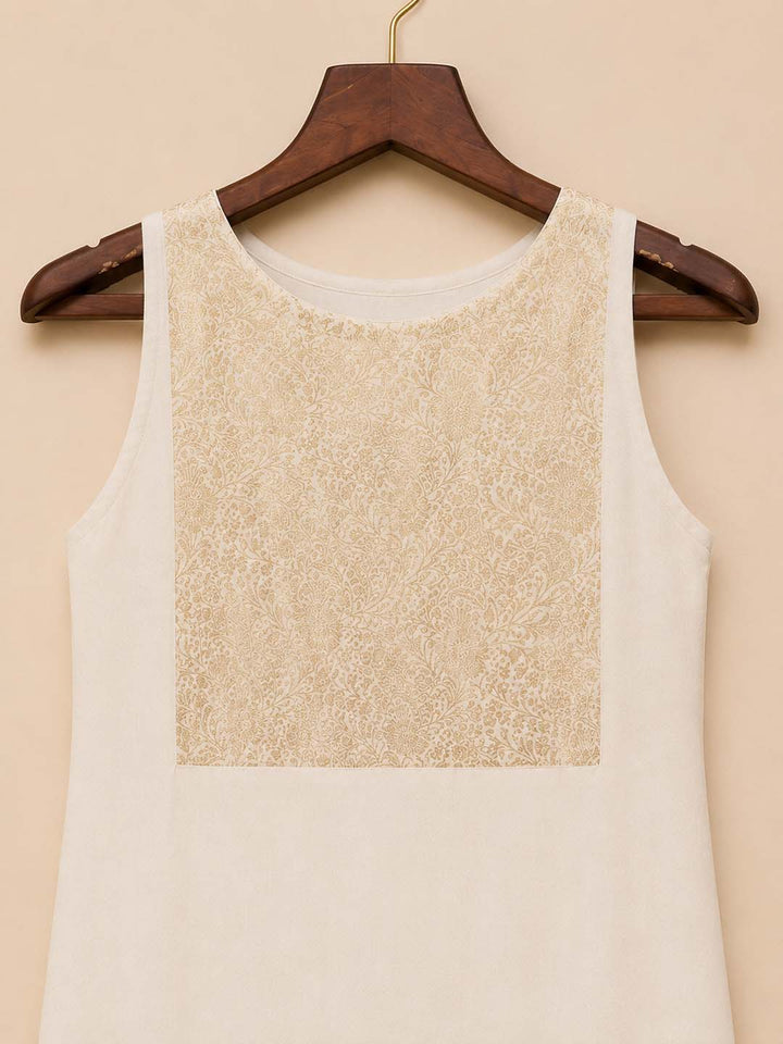 Tamara-Offwhite Sleeveless Dress with Gold Brocade Yoke