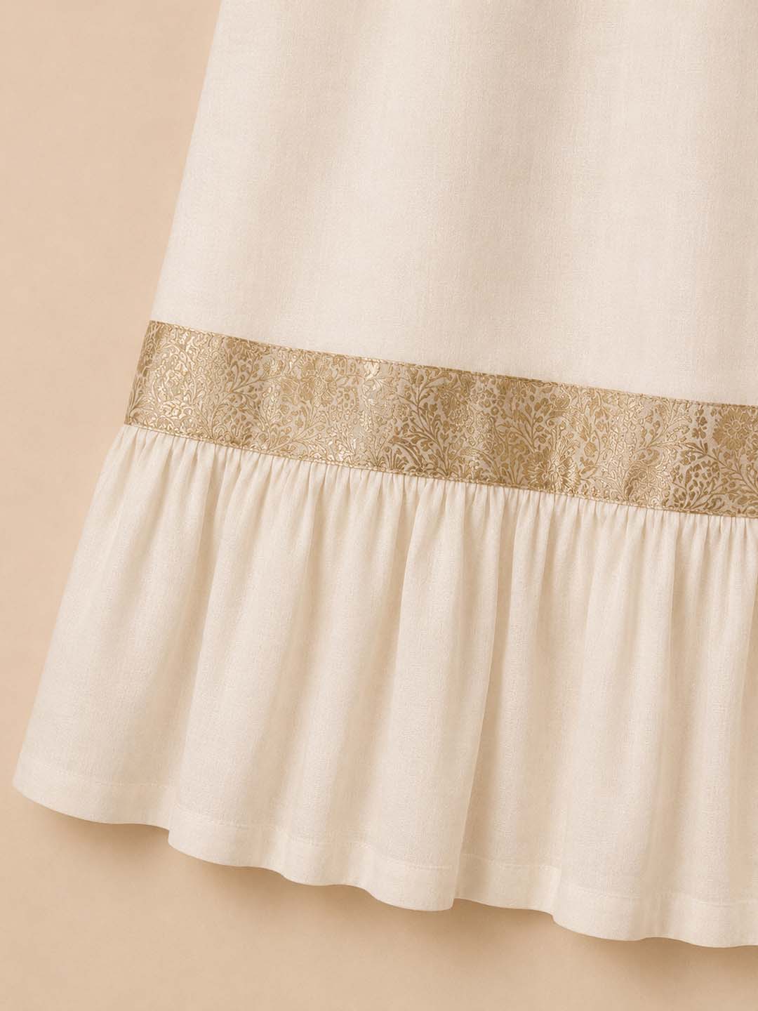 Tamara-Offwhite Sleeveless Dress with Gold Brocade Yoke