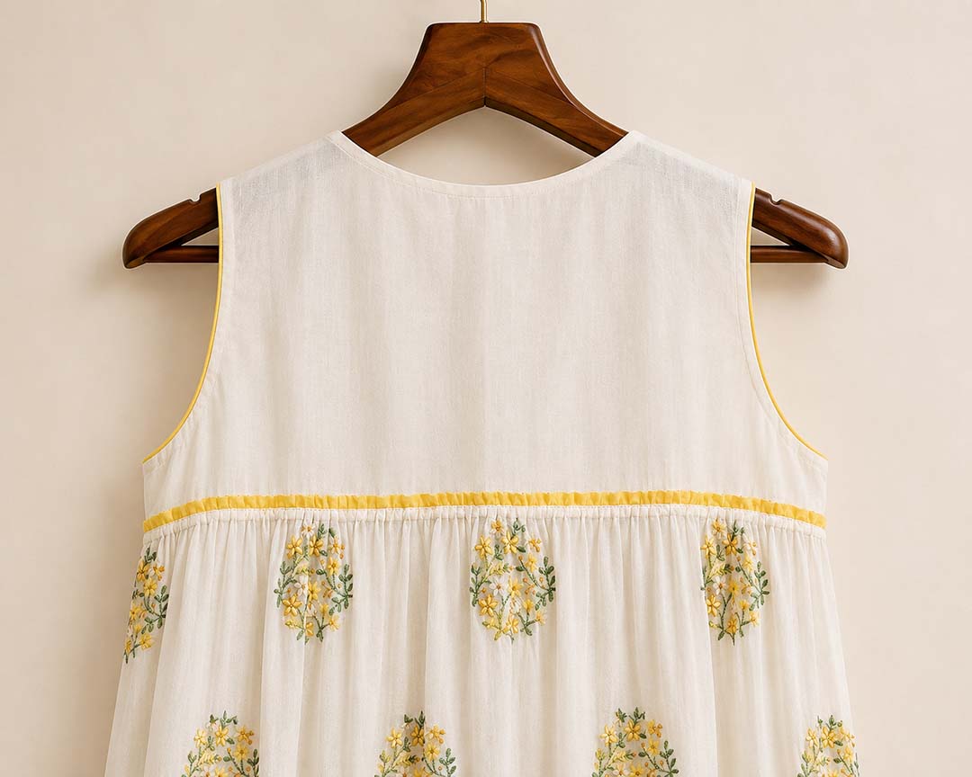 Kezia-Offwhite Floral Motif Sleeveless Maxi Dress