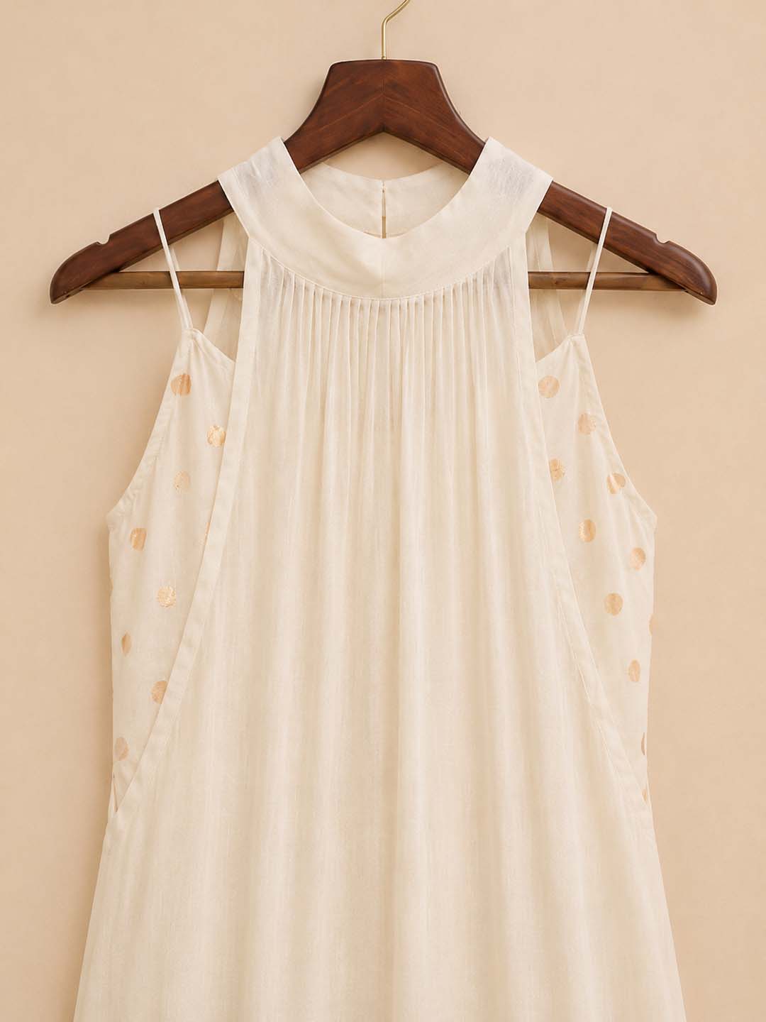 Tara-Ivory Gold Polka-Dot Layered Maxi Dress