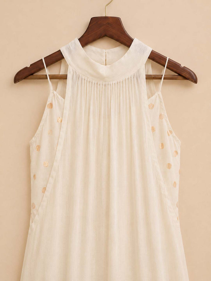 Tara-Ivory Gold Polka-Dot Layered Maxi Dress