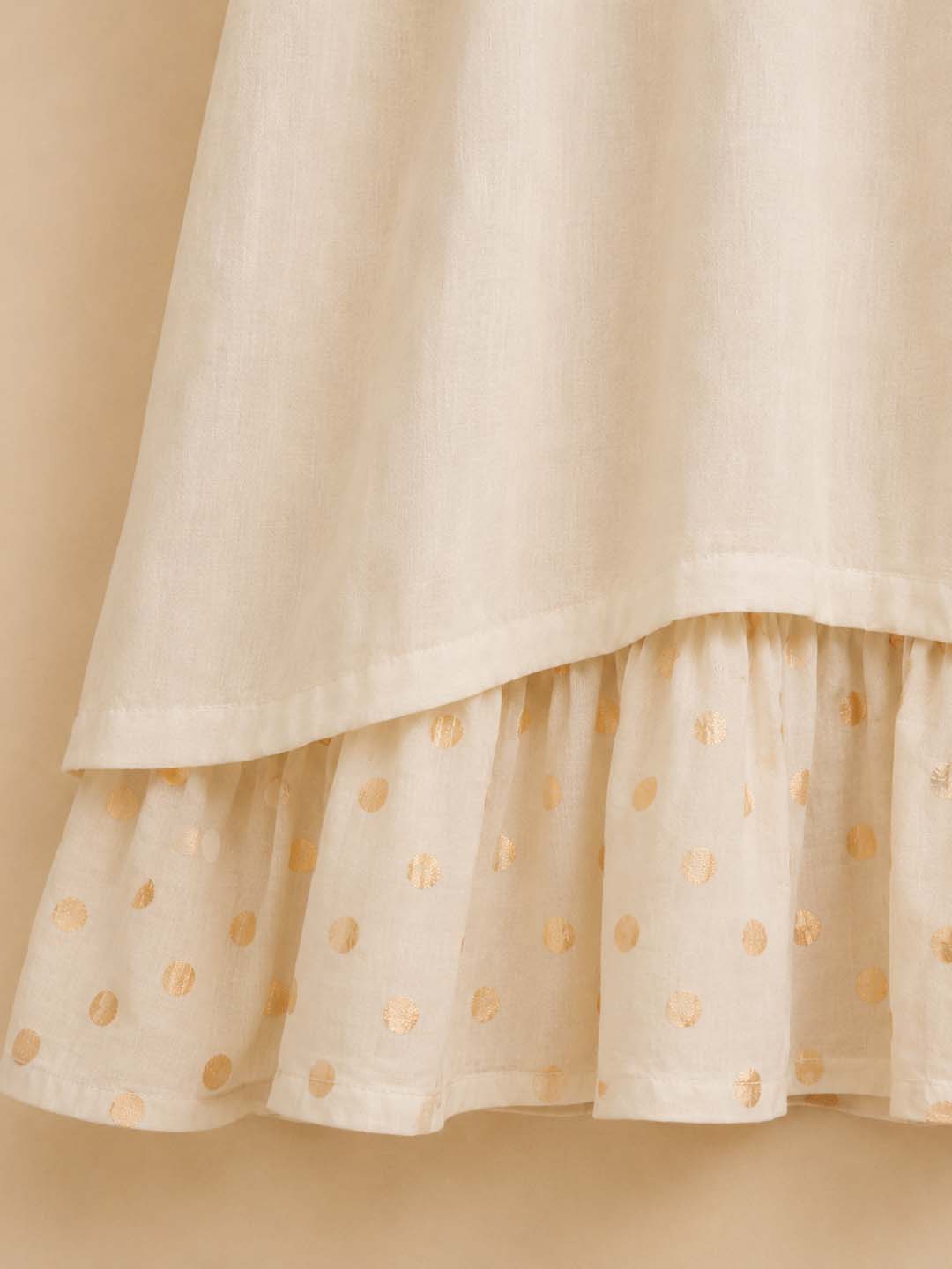 Tara-Ivory Gold Polka-Dot Layered Maxi Dress