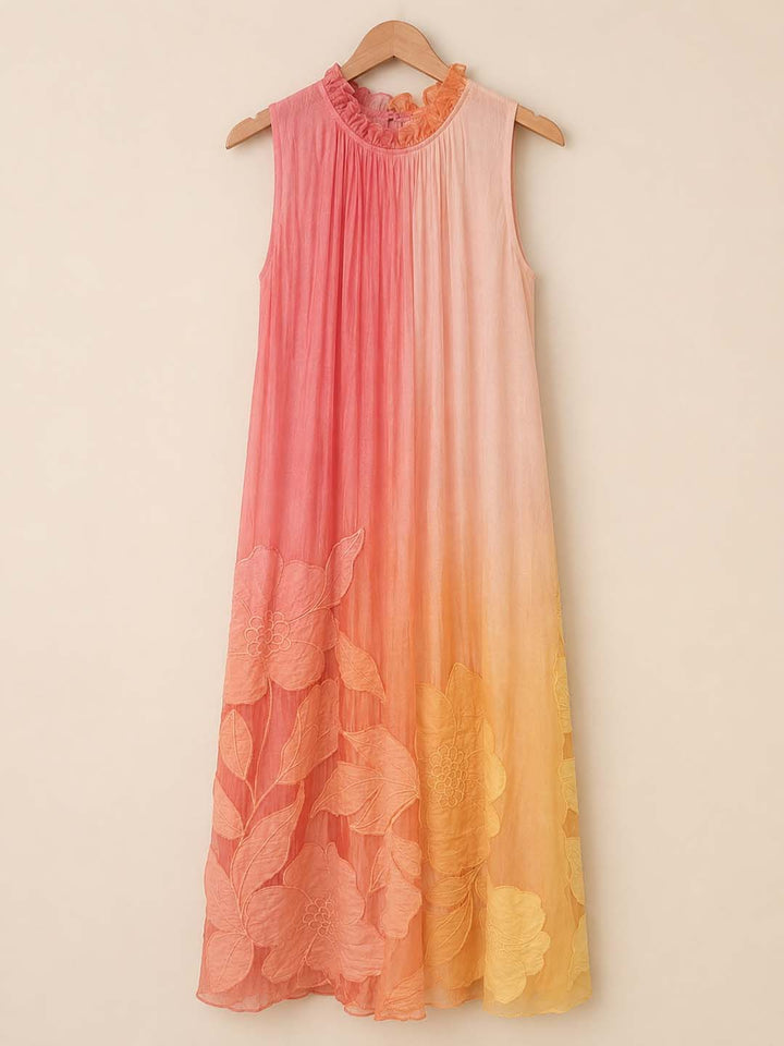 Hyacinth -Sunset Ombre Floral Applique Maxi Dress