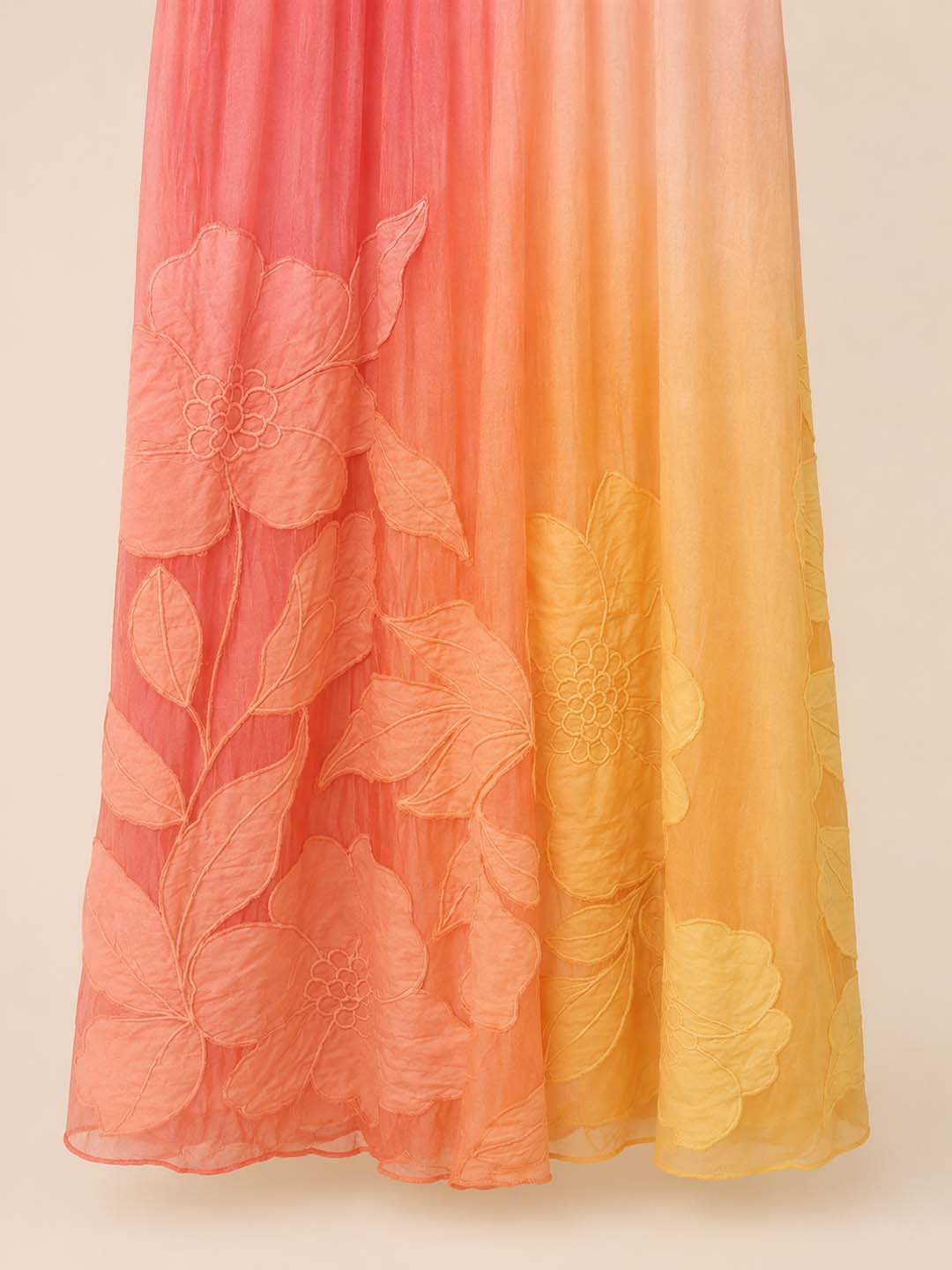 Hyacinth -Sunset Ombre Floral Applique Maxi Dress
