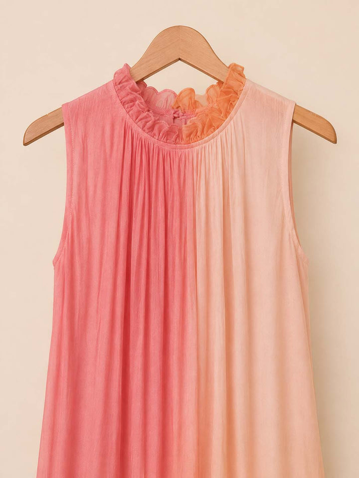 Hyacinth -Sunset Ombre Floral Applique Maxi Dress