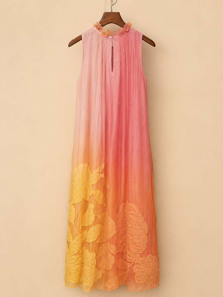 Hyacinth -Sunset Ombre Floral Applique Maxi Dress