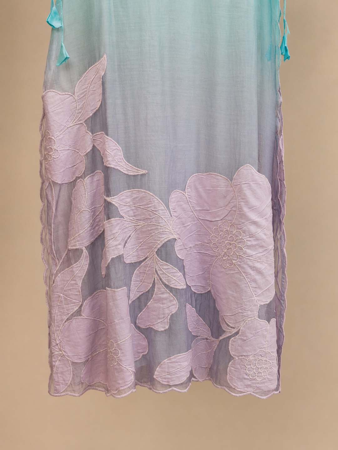 Francesca -Aqua Blue And Lilac Ombre Floral Applique Maxi Dress