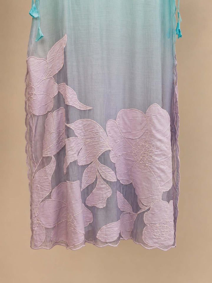 Francesca -Aqua Blue And Lilac Ombre Floral Applique Maxi Dress