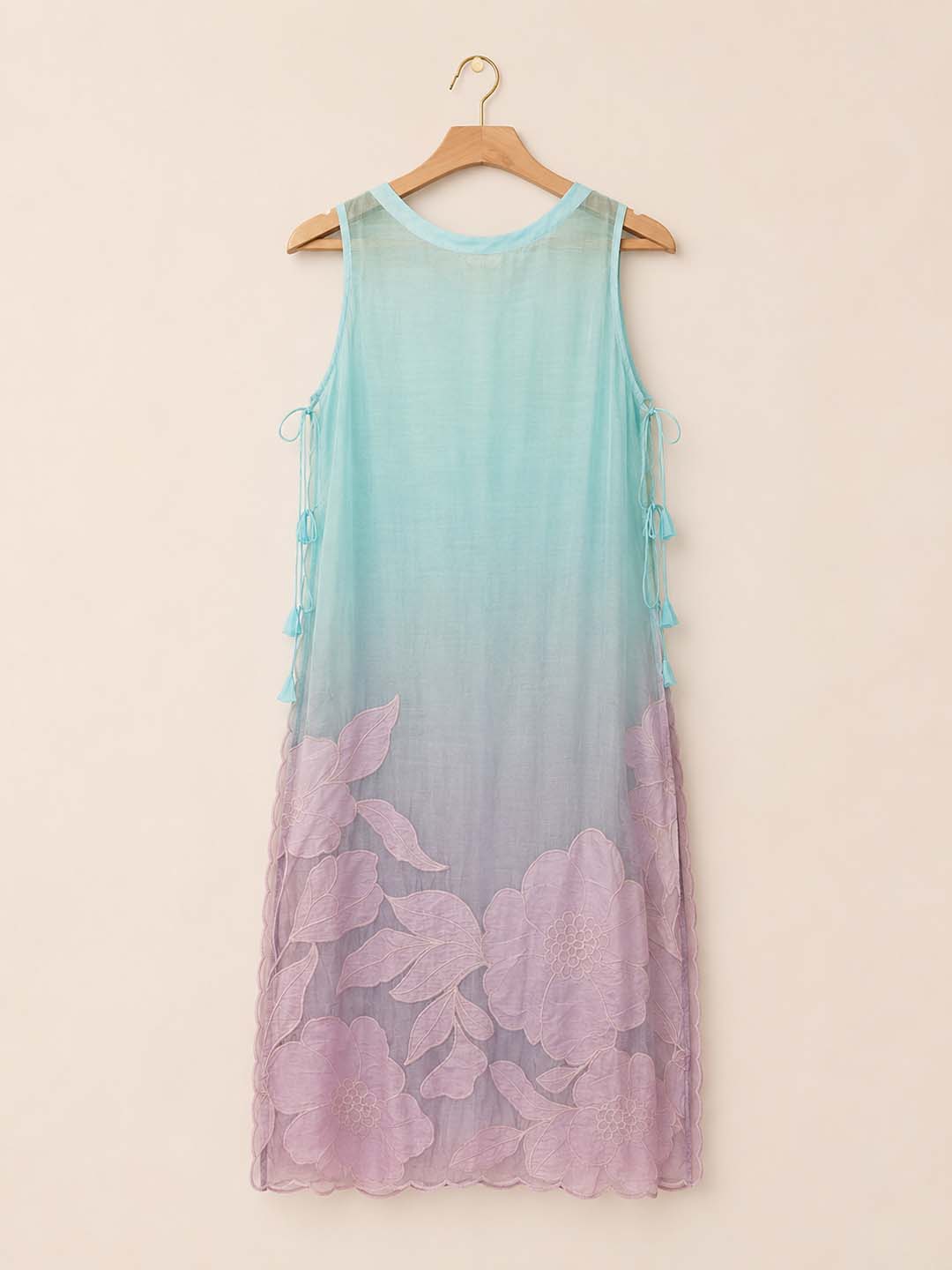 Francesca -Aqua Blue And Lilac Ombre Floral Applique Maxi Dress