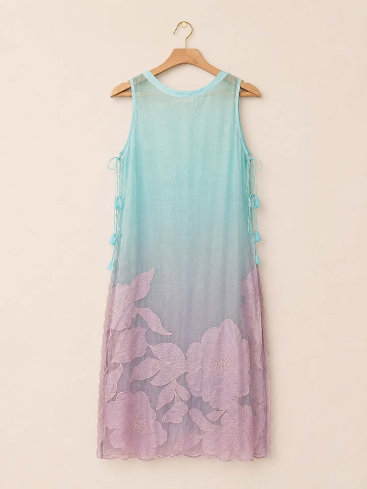 Francesca -Aqua Blue And Lilac Ombre Floral Applique Maxi Dress
