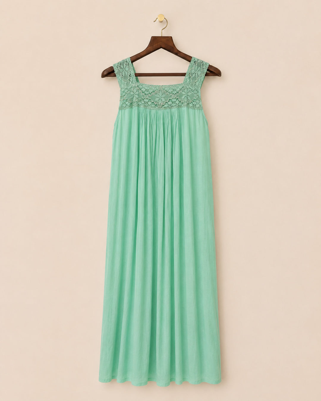 Neelam-Mint Green Lace Yoke Gathered Maxi Dress