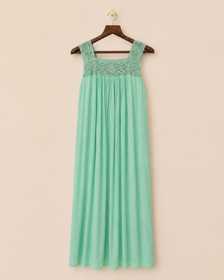 Neelam-Mint Green Lace Yoke Gathered Maxi Dress