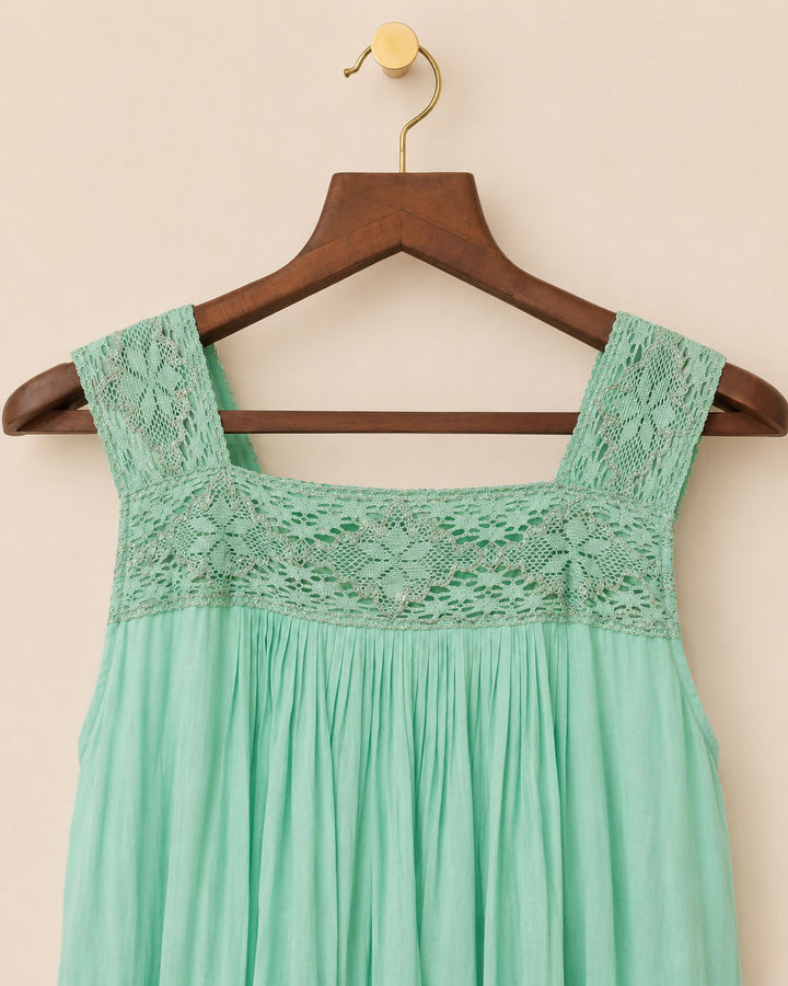 Neelam-Mint Green Lace Yoke Gathered Maxi Dress