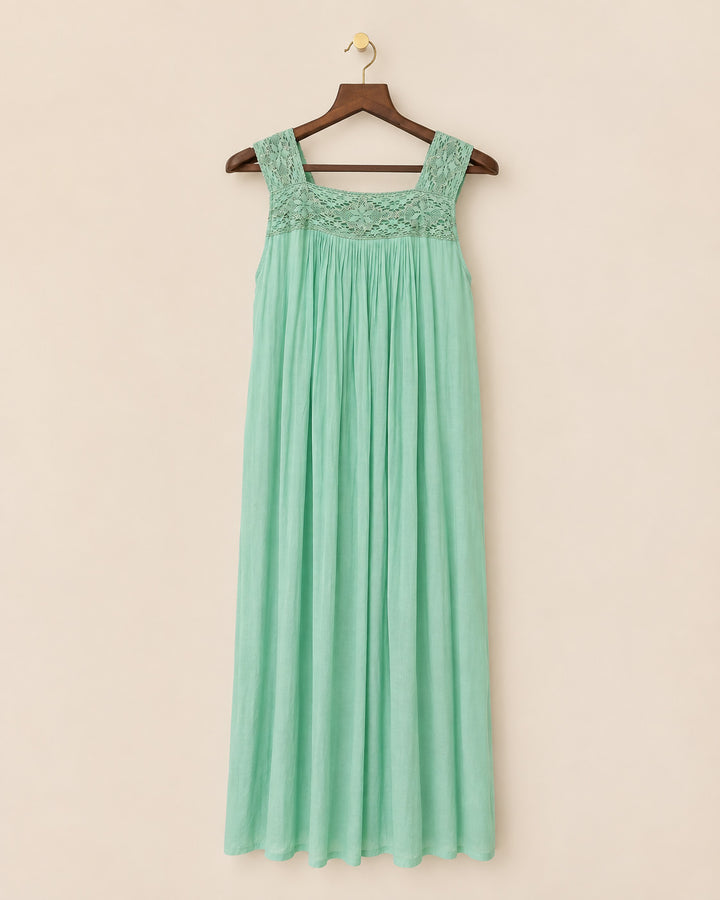 Neelam-Mint Green Lace Yoke Gathered Maxi Dress