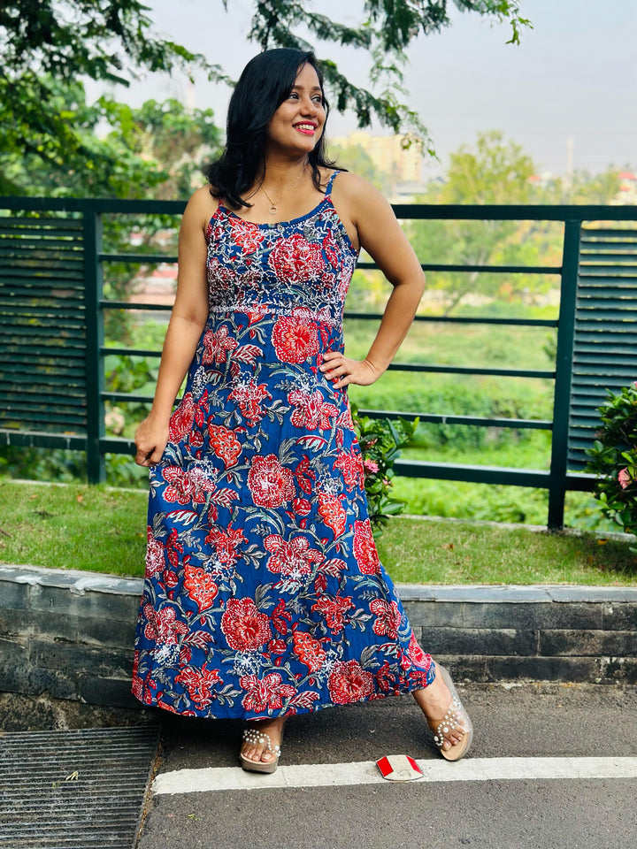Floral Blue Red Dress