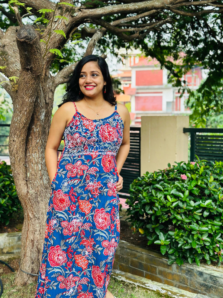 Floral Blue Red Dress