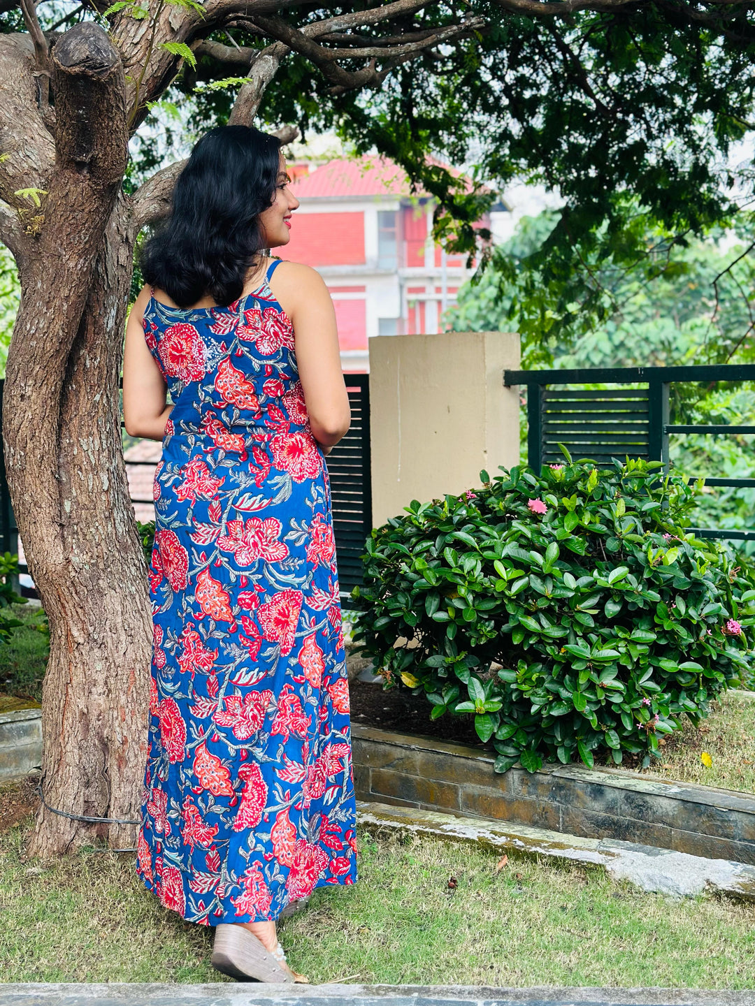 Floral Blue Red Dress