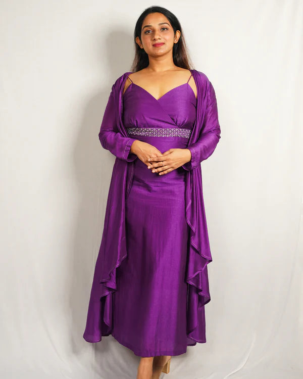 Festive Jamun Zari Dress Set