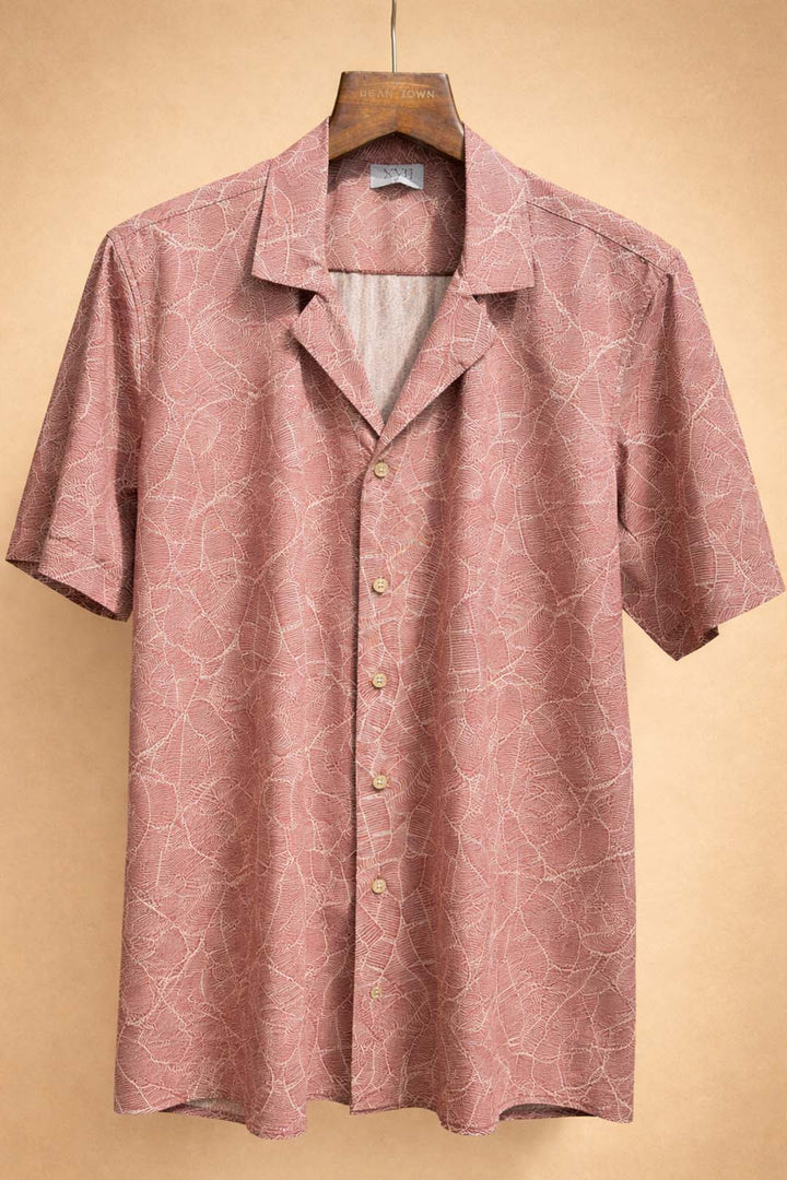 Dull Red Banana Leaf Print Shirt