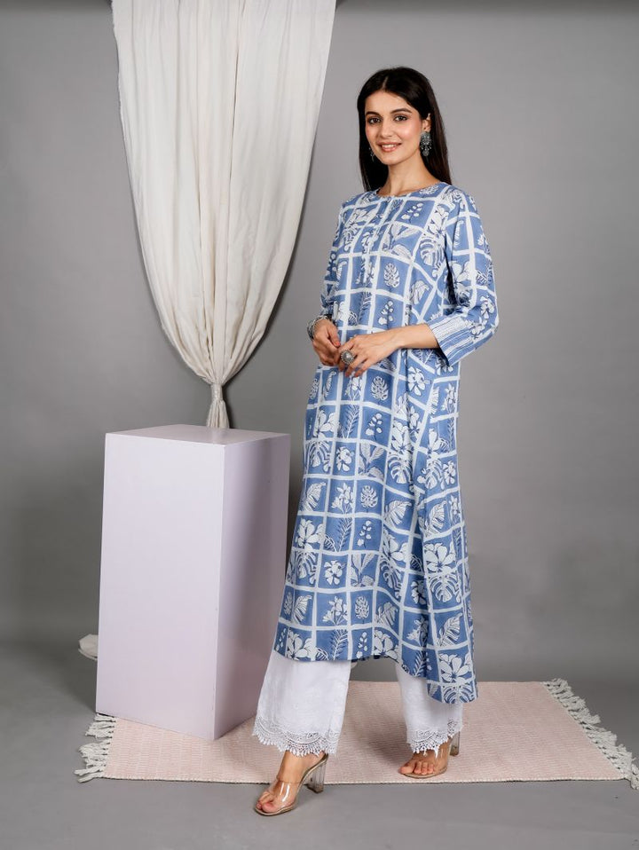 Ts blue fern print kurta top and pant
